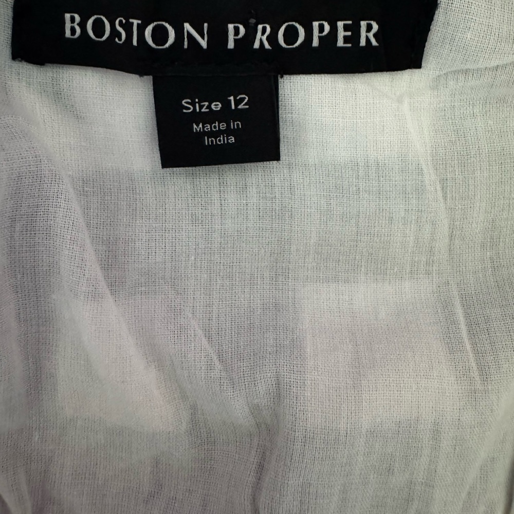 Boston Proper Navy Gingham Floral Midi Dress Sz 12 - Picture 10 of 11